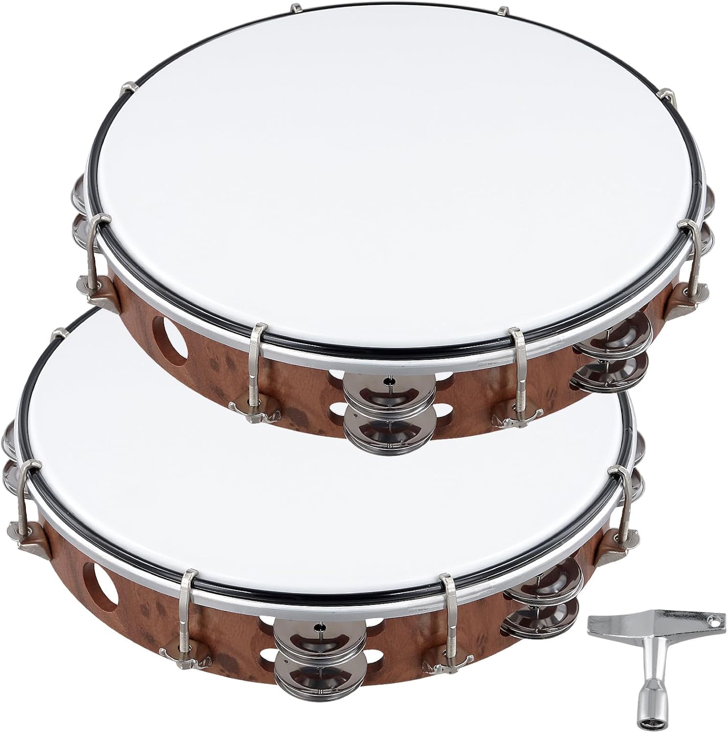 Tambourine for Adults,10 Inch Plastic HandHeld Percussion Tambourine, Brown Double Row Metal Jingles Musical Instrument for Part
