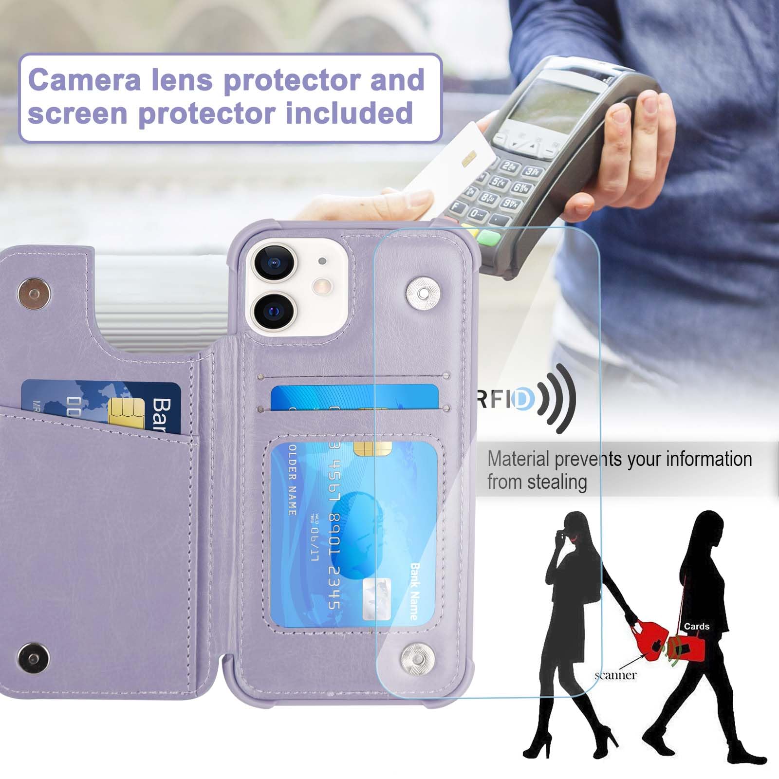 Vanavagy Wallet Case For Iphone 12/Iphone 12 Pro For Women Men,Rfid Block Leather Flip Folio Phone Cover Fits Magnetic Car Mount