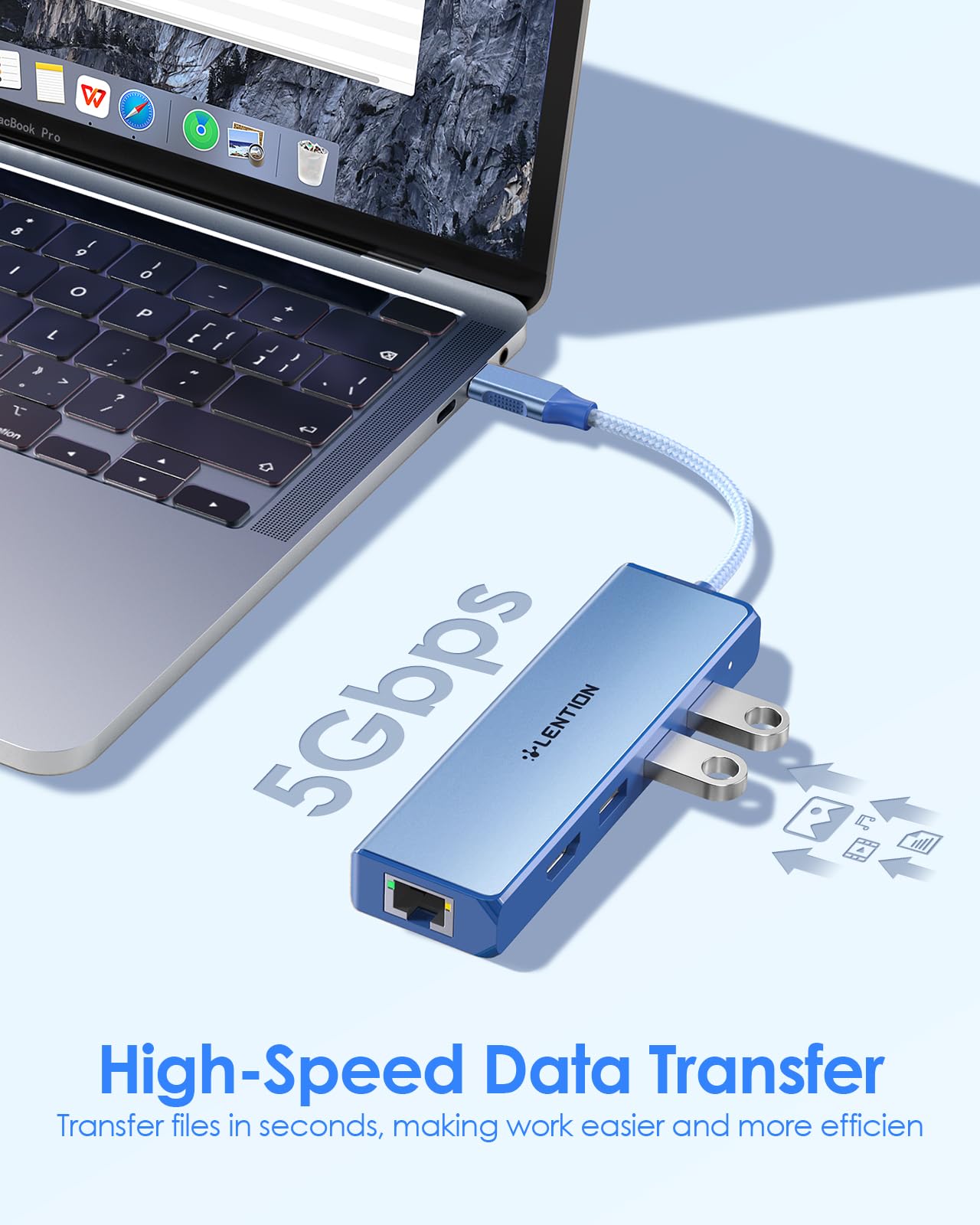 LENTION C25 USB C Hub 5-in-1 Gigabit Ethernet 4K HDMI 3 USB 3.0 Ports Blue