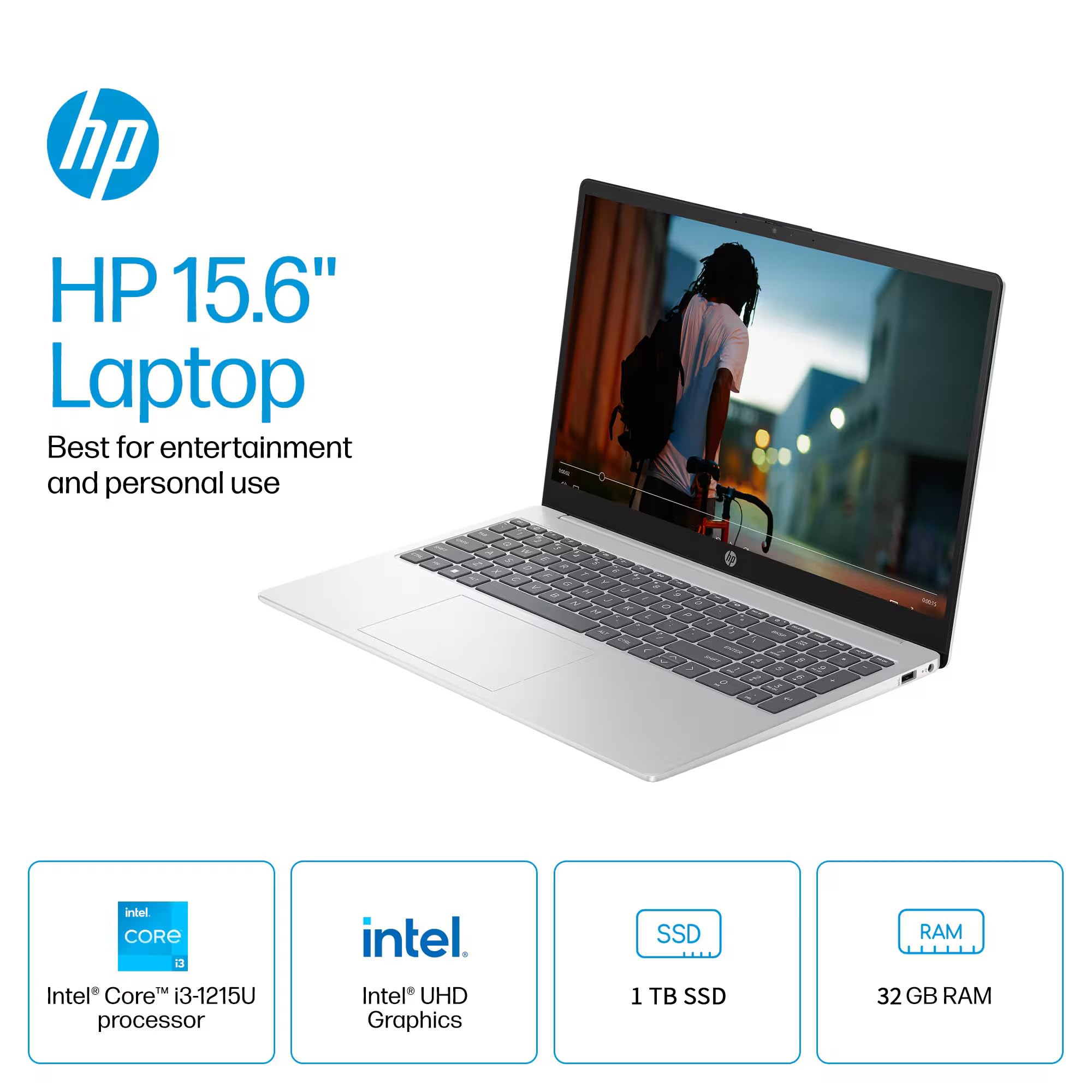 Hp 2025 New 15.6'' Touch-Screen Business Laptop, Lifetime Office, Intel 6-Core I3-1215U Up To 4.4 Ghz, 32 Gb Ram, 1 Tb Ssd, Uhd