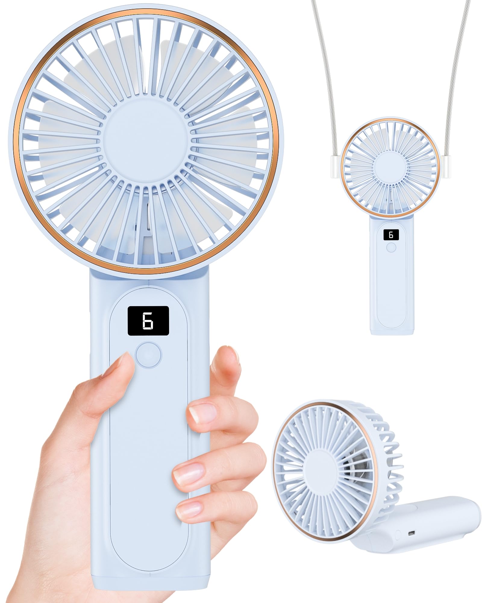 Handheld Fan, Portable Fan, 4000Mah Rechargeable Personal Fan, 180 Foldable Mini Desk Fan With 6 Wind Speed, Lcd Digital Display