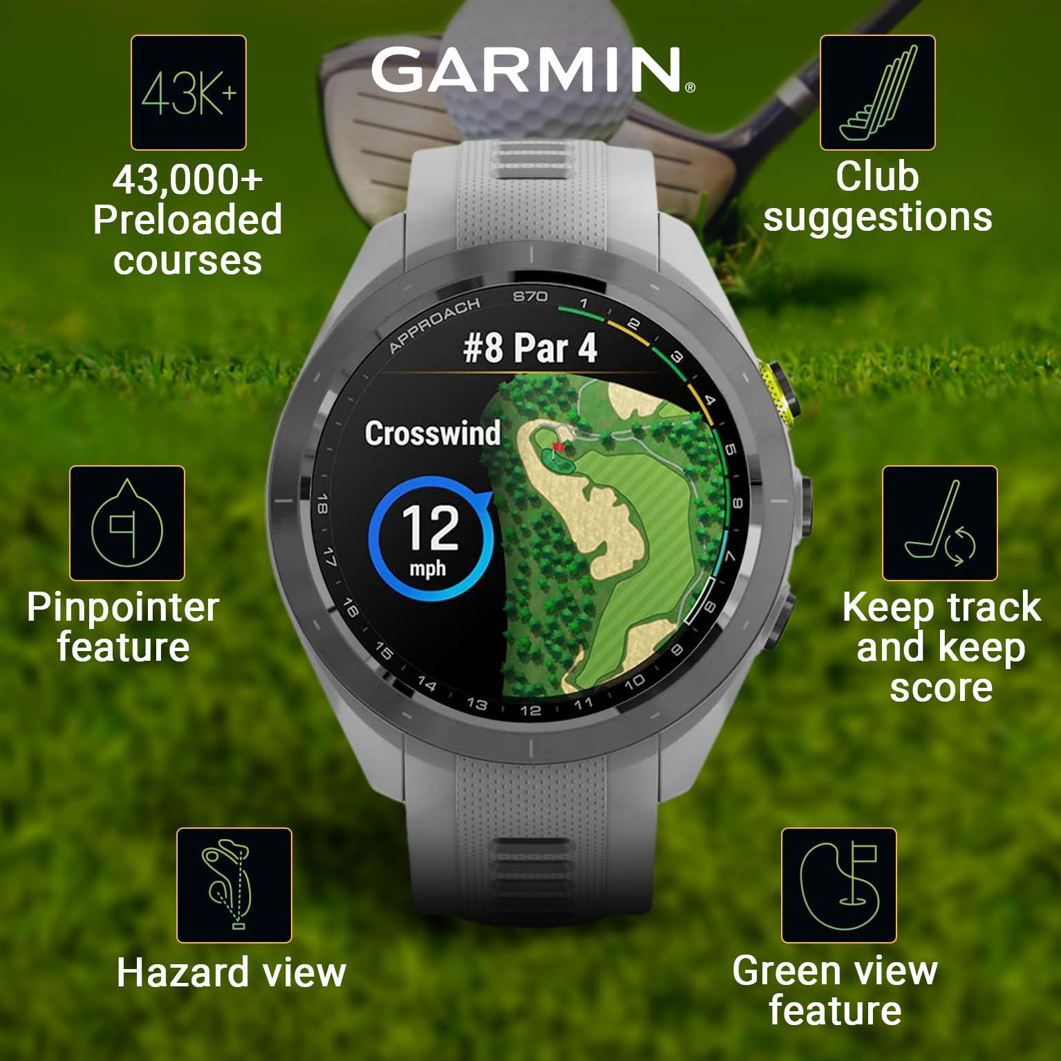 Wearable4U - Garmin Approach S70: Ceramic 42 Mm Golf Smartwatch|1.2 Amoled Display Up To 10 Days Battery Life, Multisport High-P