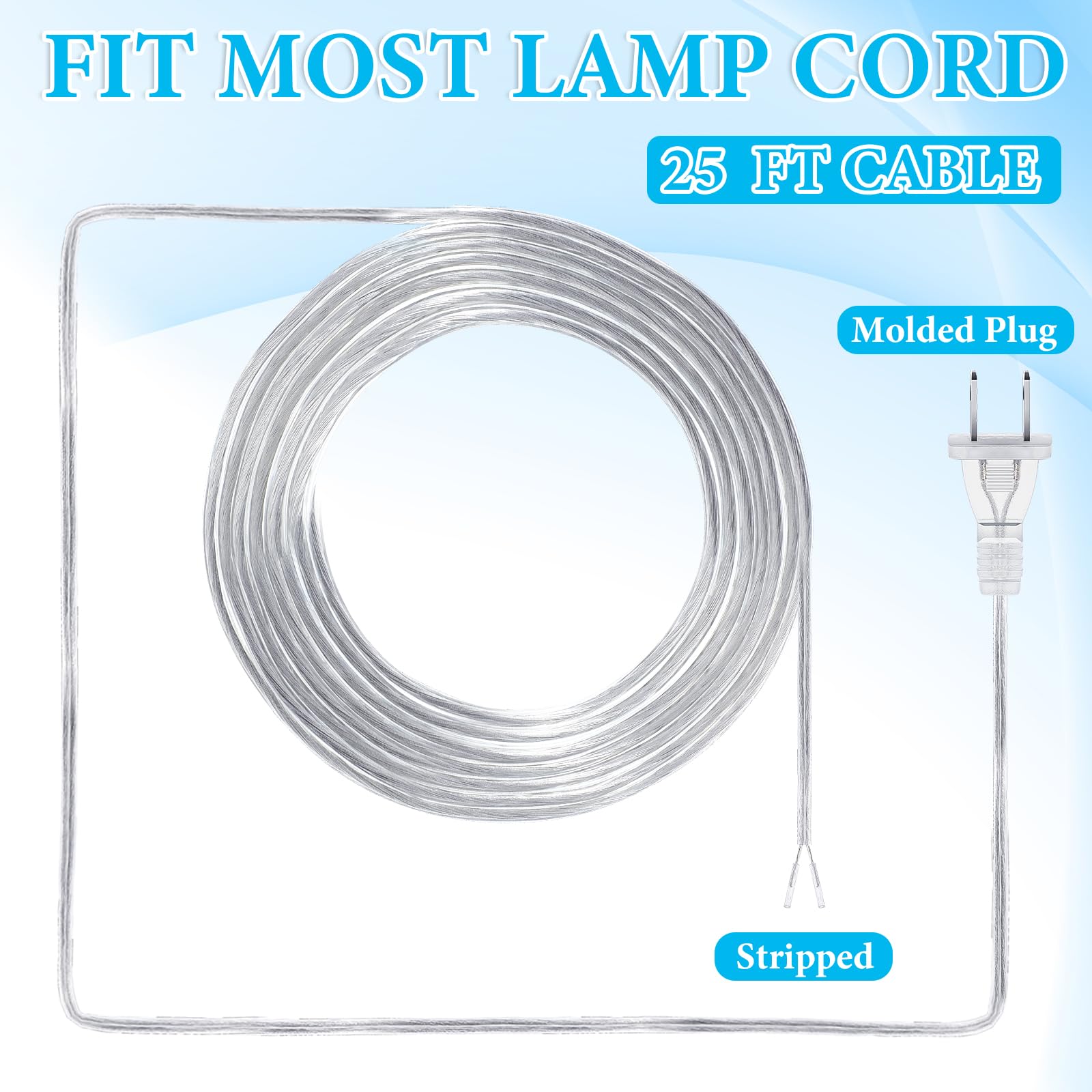 Saysurey Lamp Cord With End Plug Replacement Lamp Cord Electric Lamp Wire Clear 18/2 Spt 1 Wire Stripped End Ready For Wiring La