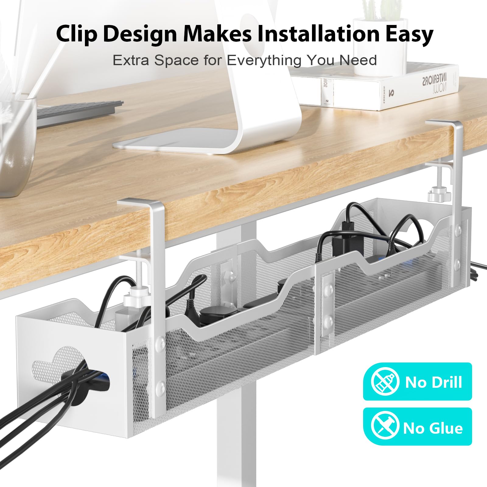 Cable Management Under Desk 24.8''  No Damage To Desk, Standing Desk Cable Organizer, Quszmd Under Desk Cord Organizer, Under De