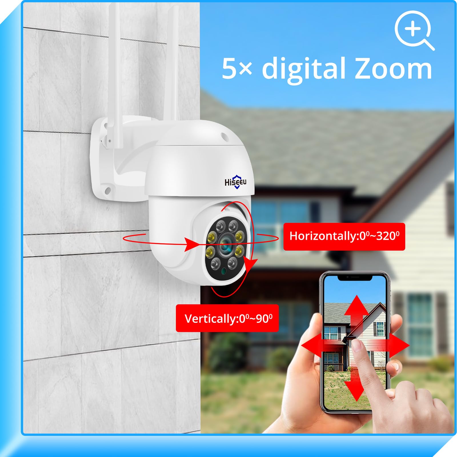 Hiseeu 2Pack 2K Wireless Security Camera Outdoor Pan Tilt Digital Zoom Camera With Floodlight,Motion Tracking,3Mp 2.4G Wifi Came