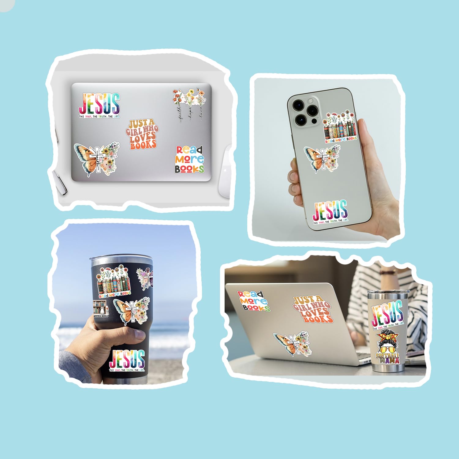 (3Pcs) Christian Jesus Sticker Inspirational Bible Verse Quotes Vinyl Decal For Books Laptops Phonecase Water Bottles Kindles Ca