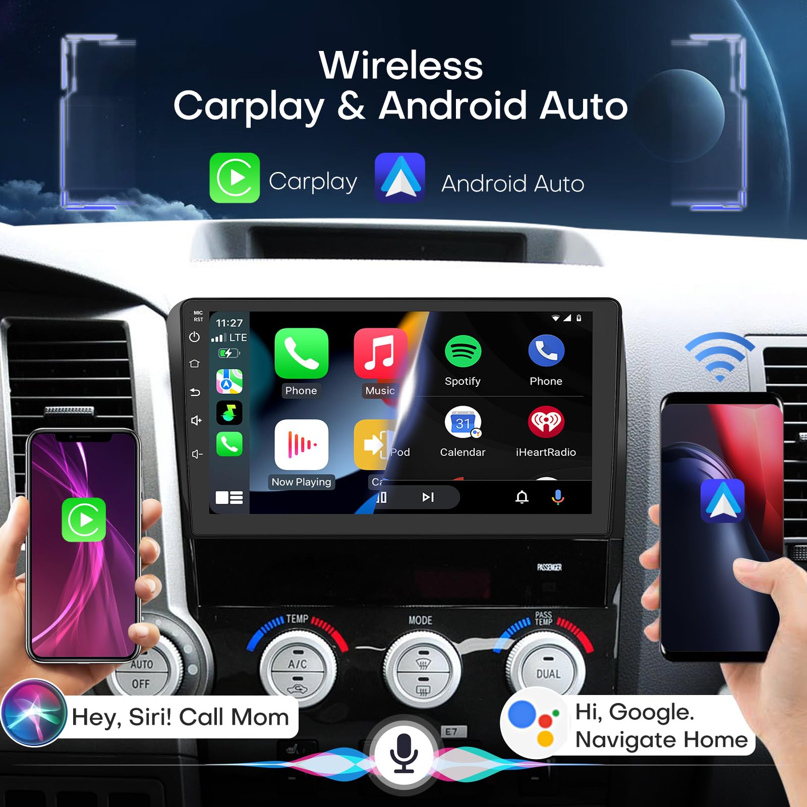 Car Radio For Toyota Tundra 2007-2013 Toyota Sequoia 2008-2018 Radio Replacement With Wireless Carplay & Android Auto Wifi Gps B