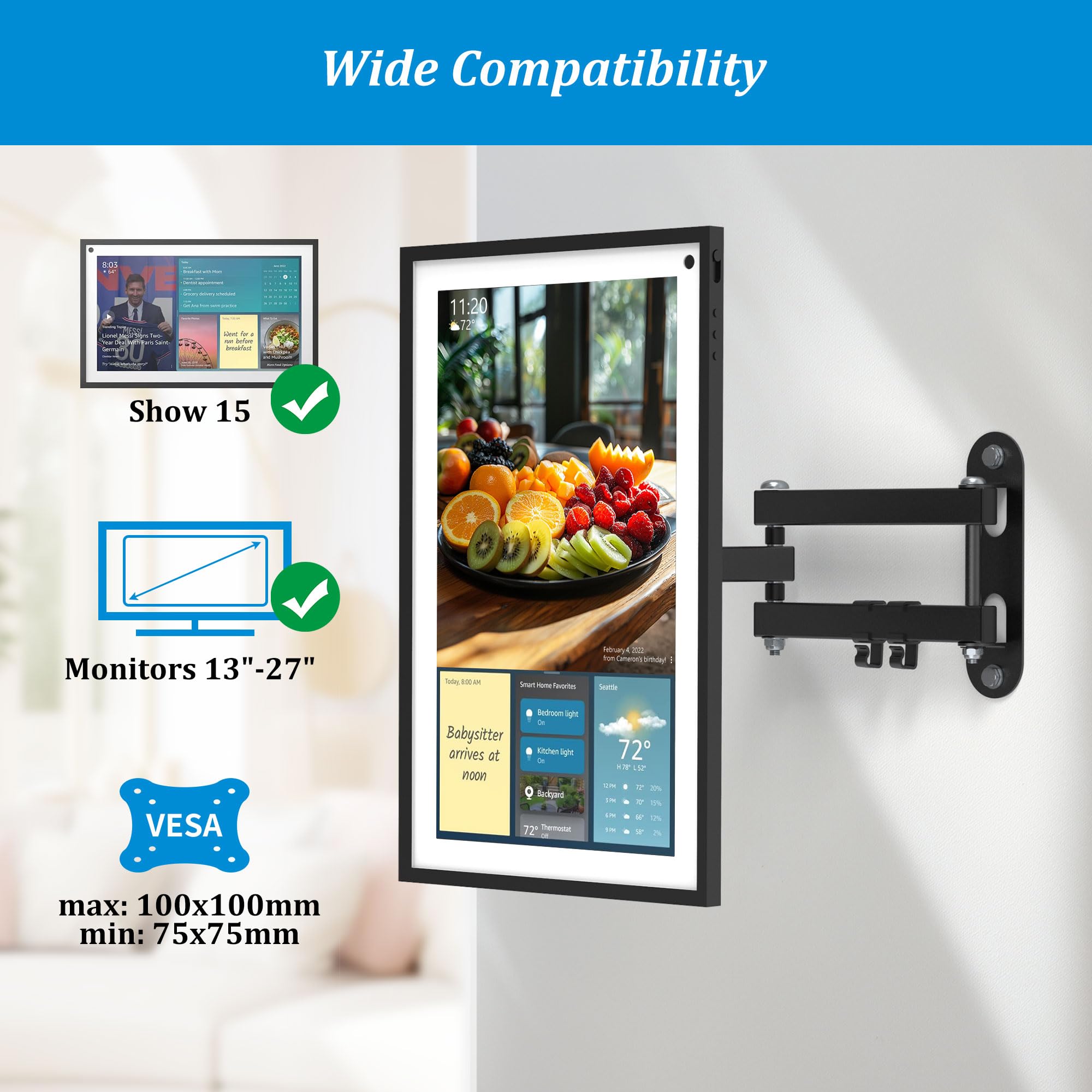 Plusacc Wall Mount For Show 15   Rotate Tilt Swivel Wall Stand Shelf For Show 15 & Monitors Tvs 13'' 27'', Metal Adjustable Moun