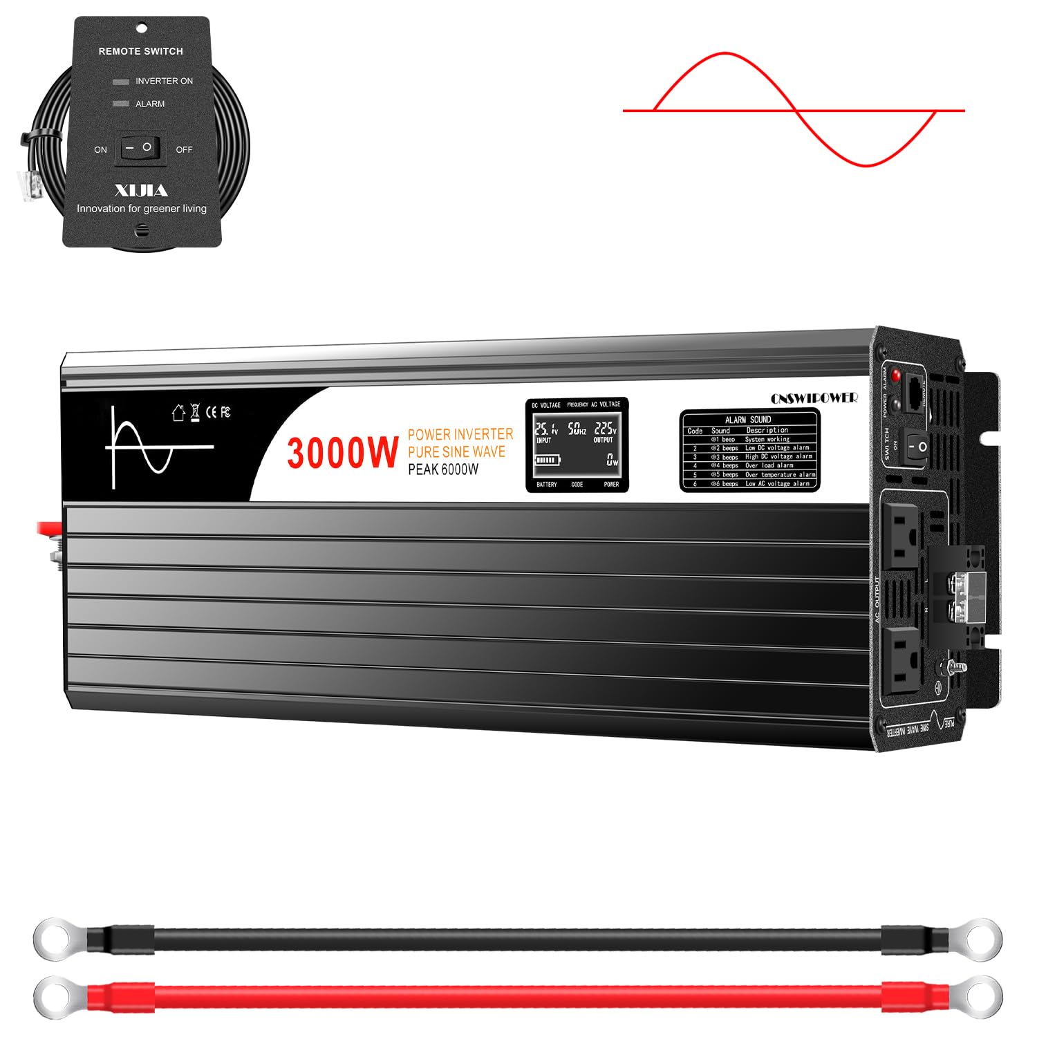 Xijia 3000W Pure Sine Wave Inverter 72V DC to 120V AC Converter for Golf Cart, Electric Scooter, EV, High Conversion Efficiency 