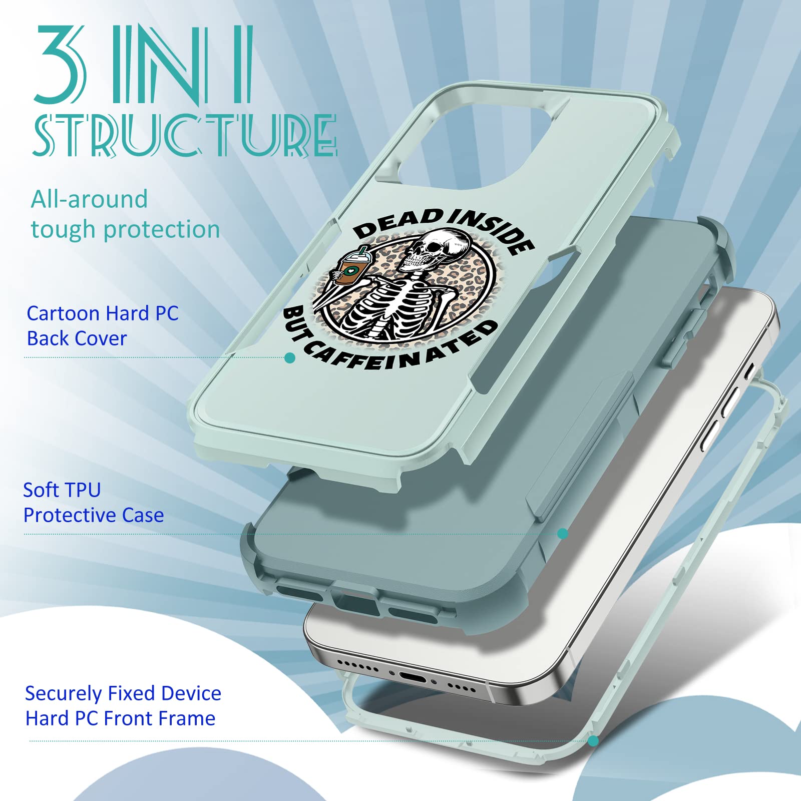 Plakill iPhone 13 Pro Max Heavy Duty Shockproof Phone Case Coffee Skeleton
