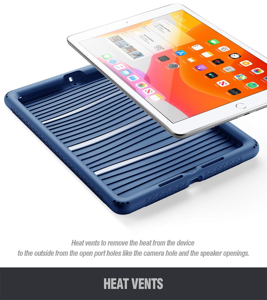 Poetic Turtleskin Case Designed For Ipad 10.2 9Th Generation (2021) / 8Th Generation (2020) / 7Th Generation (2019) Case, Heavy Duty Shockproof Kids Friendly Silicone Case Cover, Navy Blue