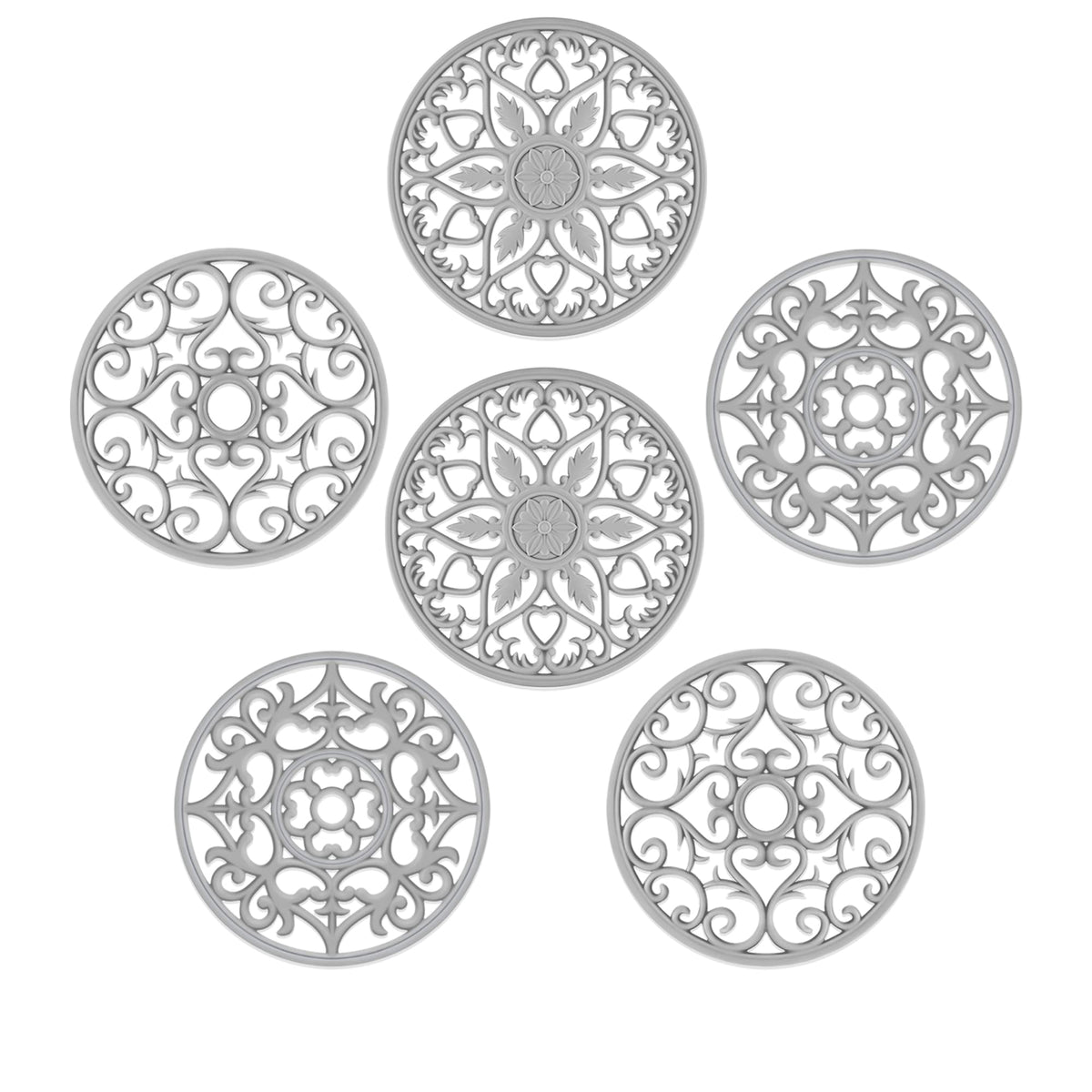 Smartake 6 Set Silicone Trivet Mats, Multi Use Carved Trivet Mat, Insulated Non Slip Durable Kitchen Mats, Flexible Modern Kitch