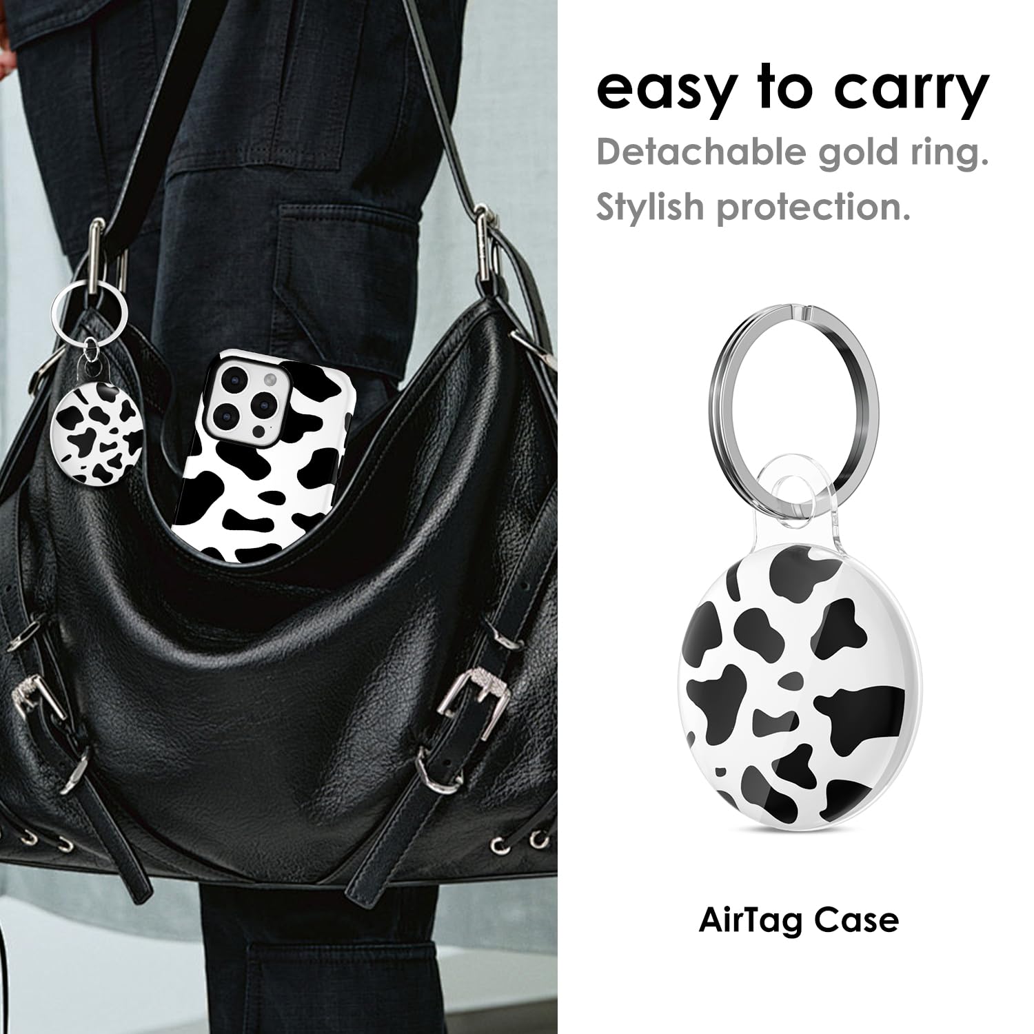Svanove For Airtag Holder Case Cow Print, Cute Pattern Airtag Keychain, Luxury Trendy Air Tag Accessories, Girly Aesthetic Desig