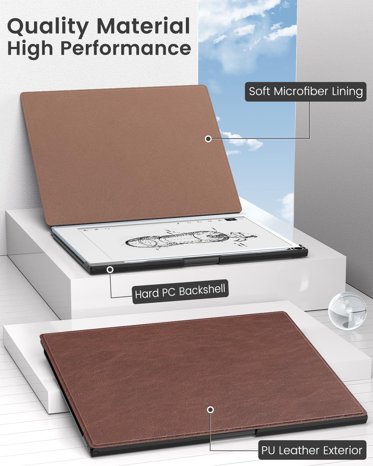 MoKo for Remarkable 2 Case, Lightweight and Hard Back Shell Protective Case with Built in Pen Holder, Smart Tablet Cover Folio for Remarkable 2 Tablet 10.3' 2020 Release, Reddish Brown