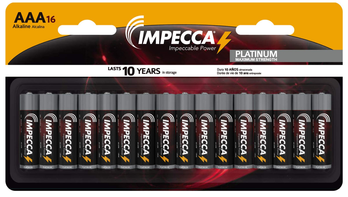 Impecca Aaa Batteries High Performance Alkaline Battery Long Lasting, And Leak Resistant, Lr3, Platinum Series, 16 Pack