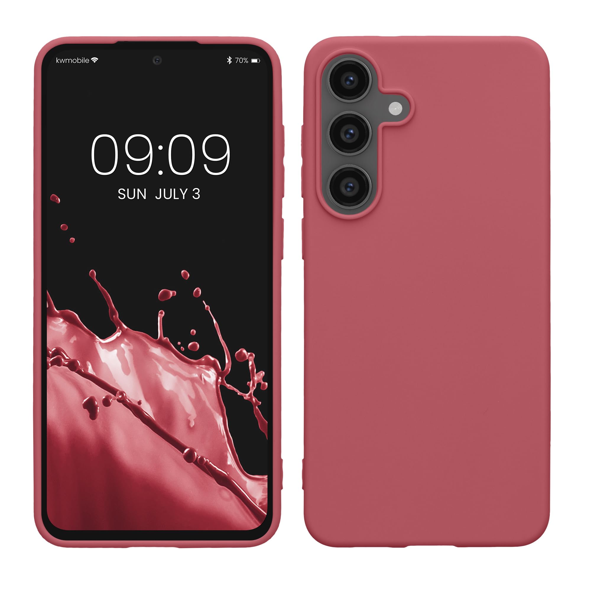 kwmobile Case Compatible with Samsung Galaxy S25 FE Case - Soft Slim Protective TPU Silicone Cover - Dark Rose