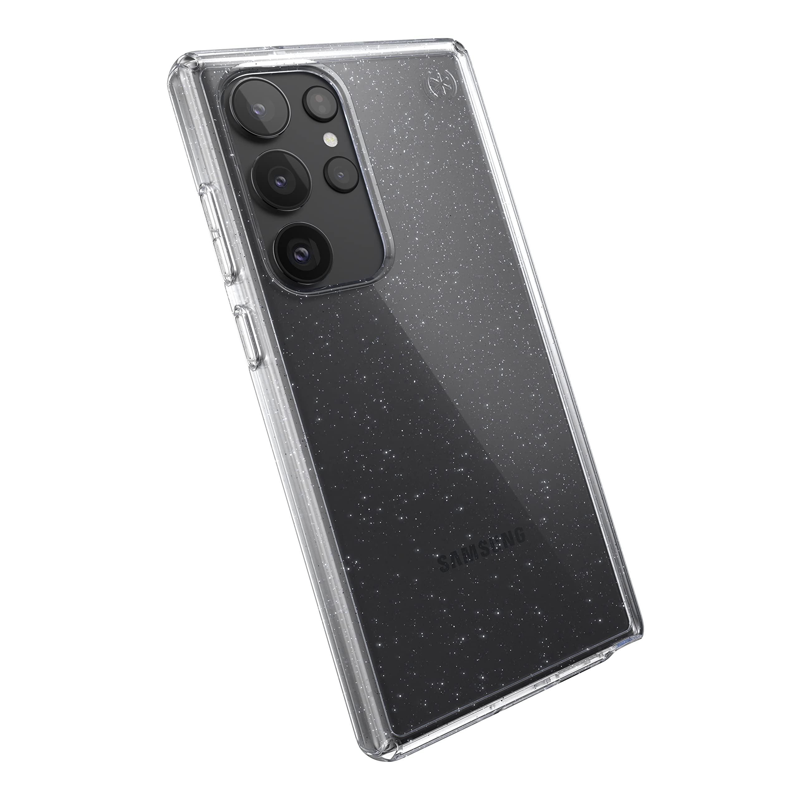 Speck Products Presidio Perfect Clear Glitter Case Fits Samsung Galaxy S23 Ultra, Polycarbonate ,Clear/Clear With Platinum Glitt