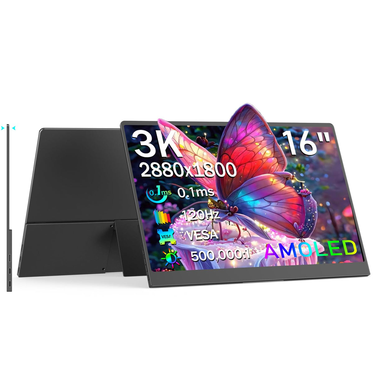 Newhail Oled Portable Monitor 16'', 3K 2880X1800 120Hz 0.1Ms Usb-C Hdmi Portable Monitor With 120% Dci-P3 Built-In Kickstand & S