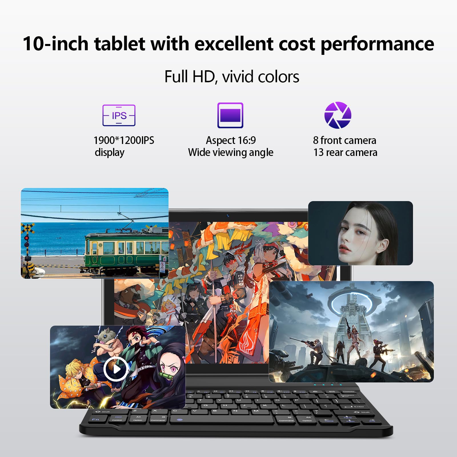 Android Tablet 2024 Newest Tablet 10 Inch, Android 13 Tablet With Keyboard,128Gb Rom 16Gb Ram Tf1Tb Expand,Octa Core Tablet With