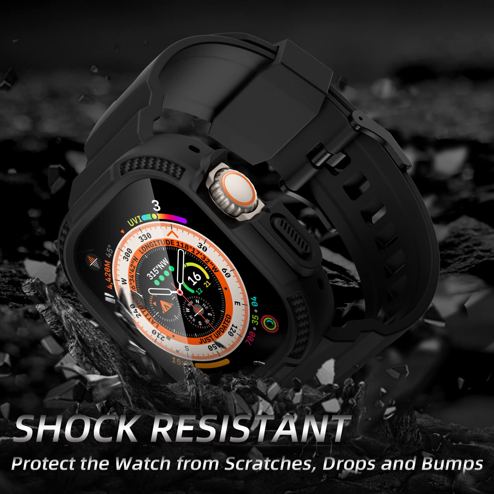 Orobay Compatible With Apple Watch Ultra 2/1 Band 49Mm With Case And Screen Protector, Rugged Band Strap For Iwatch Ultra 2/1 49