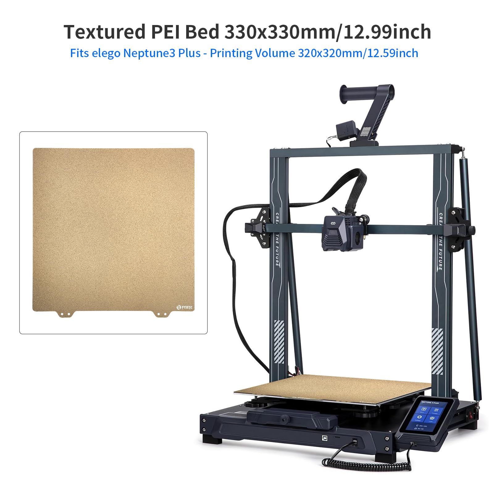 Fysetc 3D Printer Geetech A30 Bed 330X330Mm Removable Textured Pei Spring Steel Plate + Sticker Smooth Hotbed Cover Build Surfac