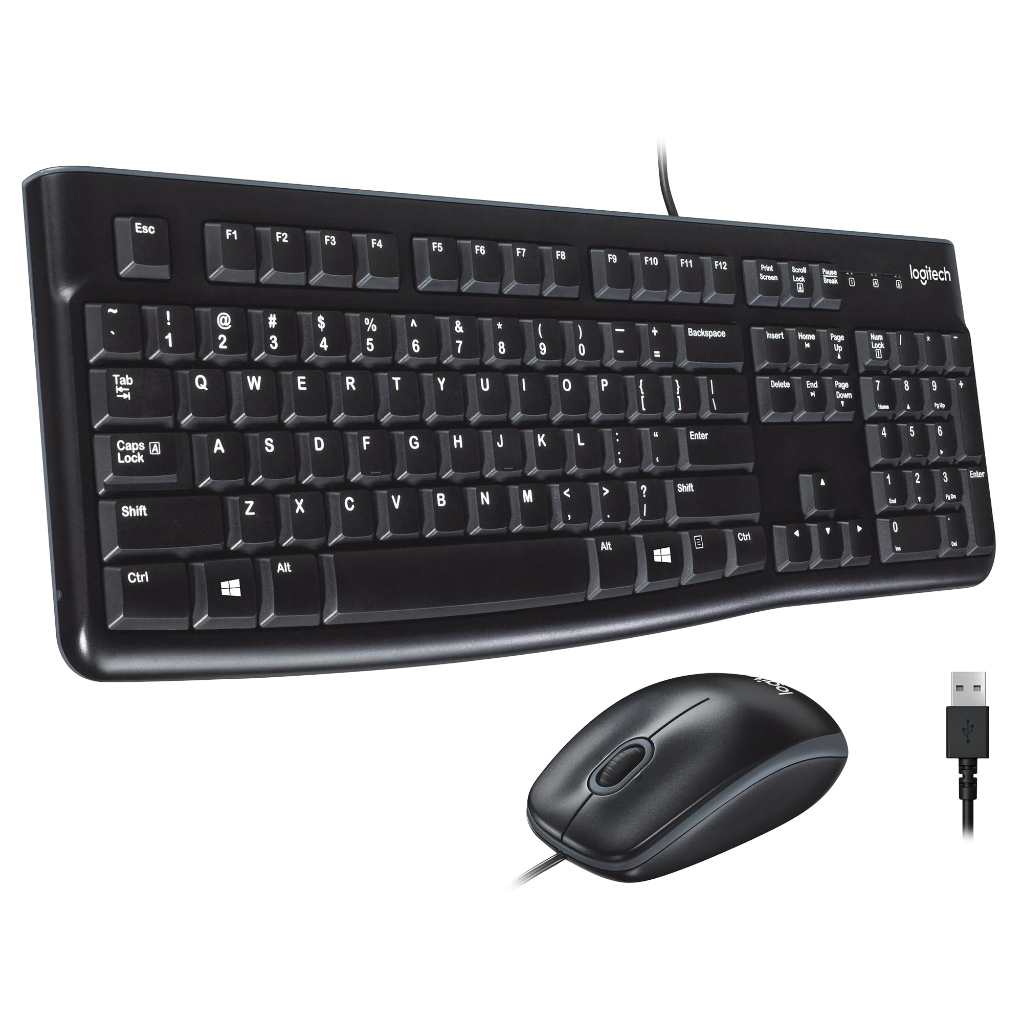 Logitech MK120 Wired Keyboard and Mouse Combo for Windows, Optical Wired Mouse, Full-Size Keyboard, USB Plug-and-Play, Compatibl