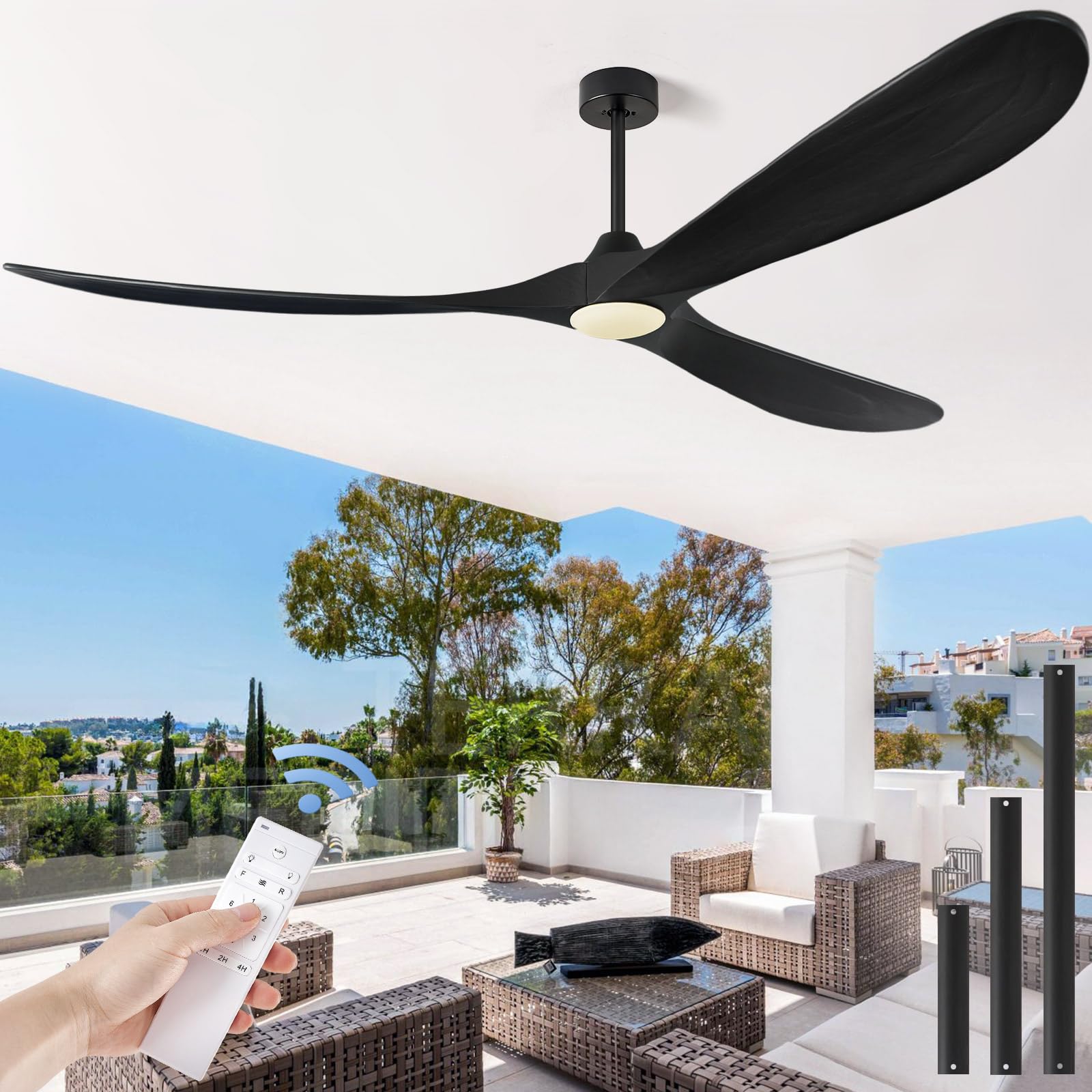 Abz Ceiling Fans With Lights   72 Inch Propeller Ceiling Fan With Remote Control, 3 Blades Walnut Solid Wood Ceiling Fan For Ind