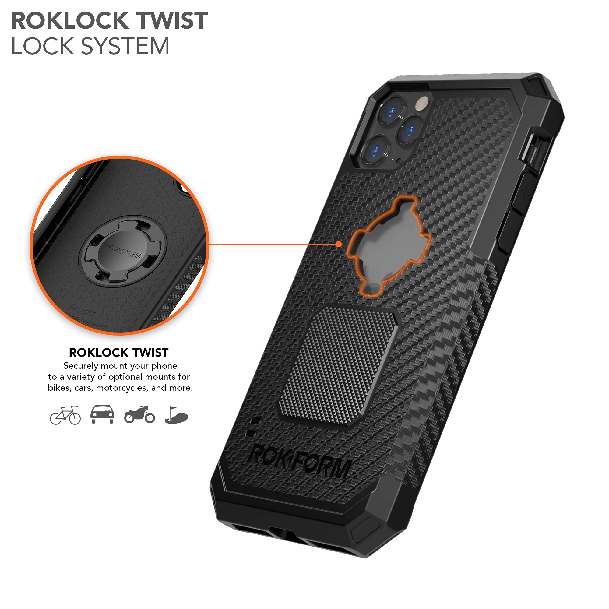 Rokform - Magnetic Iphone 11 Pro Max Case With Twist Lock Mount, Military Grade Rugged Mobile Phone Holder Series (Black)