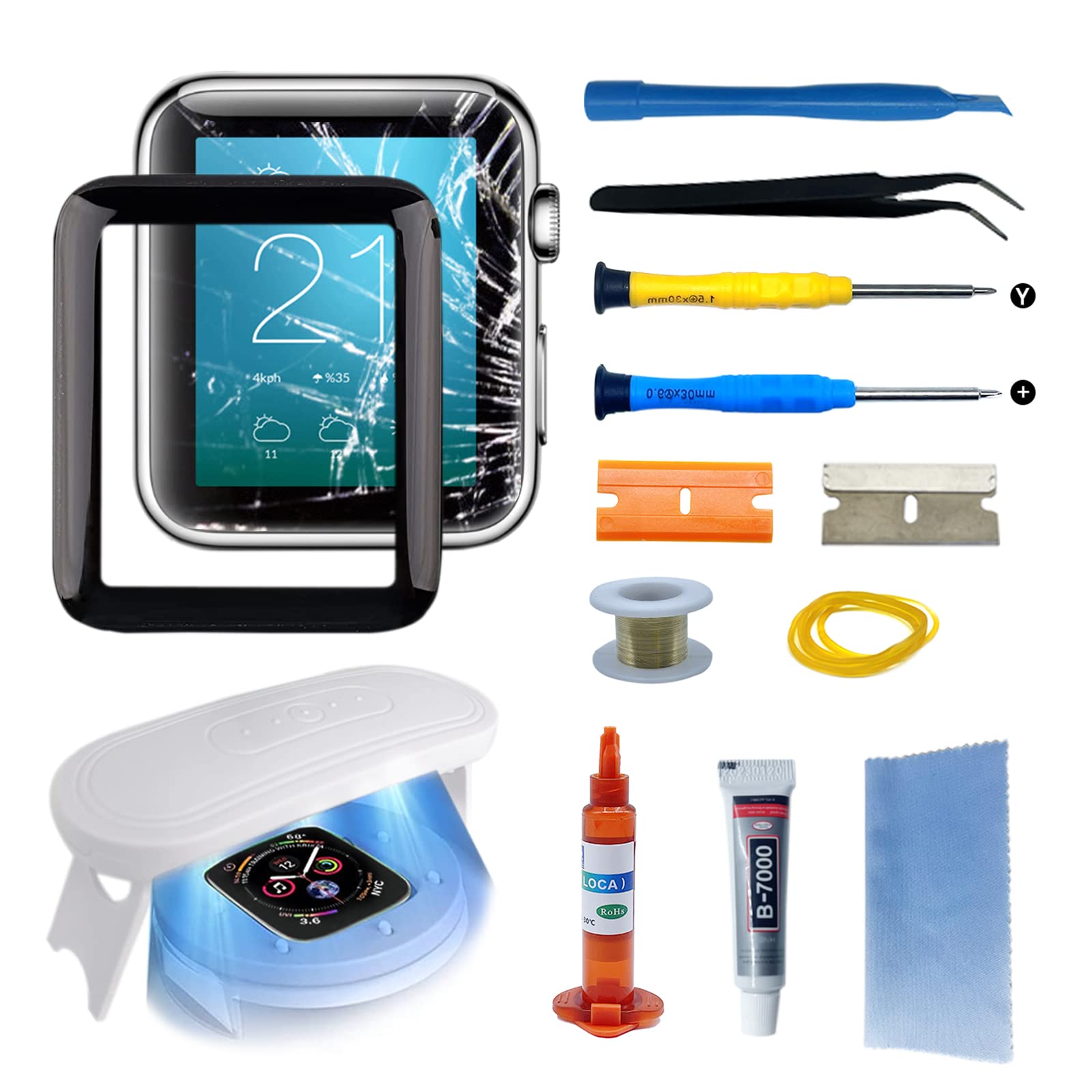 Compatible With Apple Watch 3 38Mm Screen Replacement Front Lens Glass Replacement Repair Kit With Tools Glass Cover For Apple W