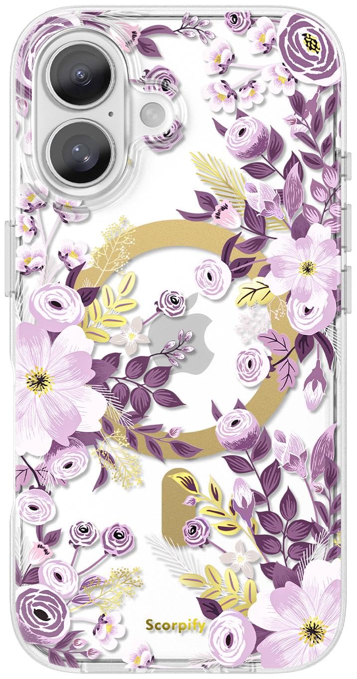 SCORPIFY for iPhone 17 Case [Compatible with MagSafe] with Purple Nemophila Floral Design, Cute Clear Flower Magnetic Phone Cove