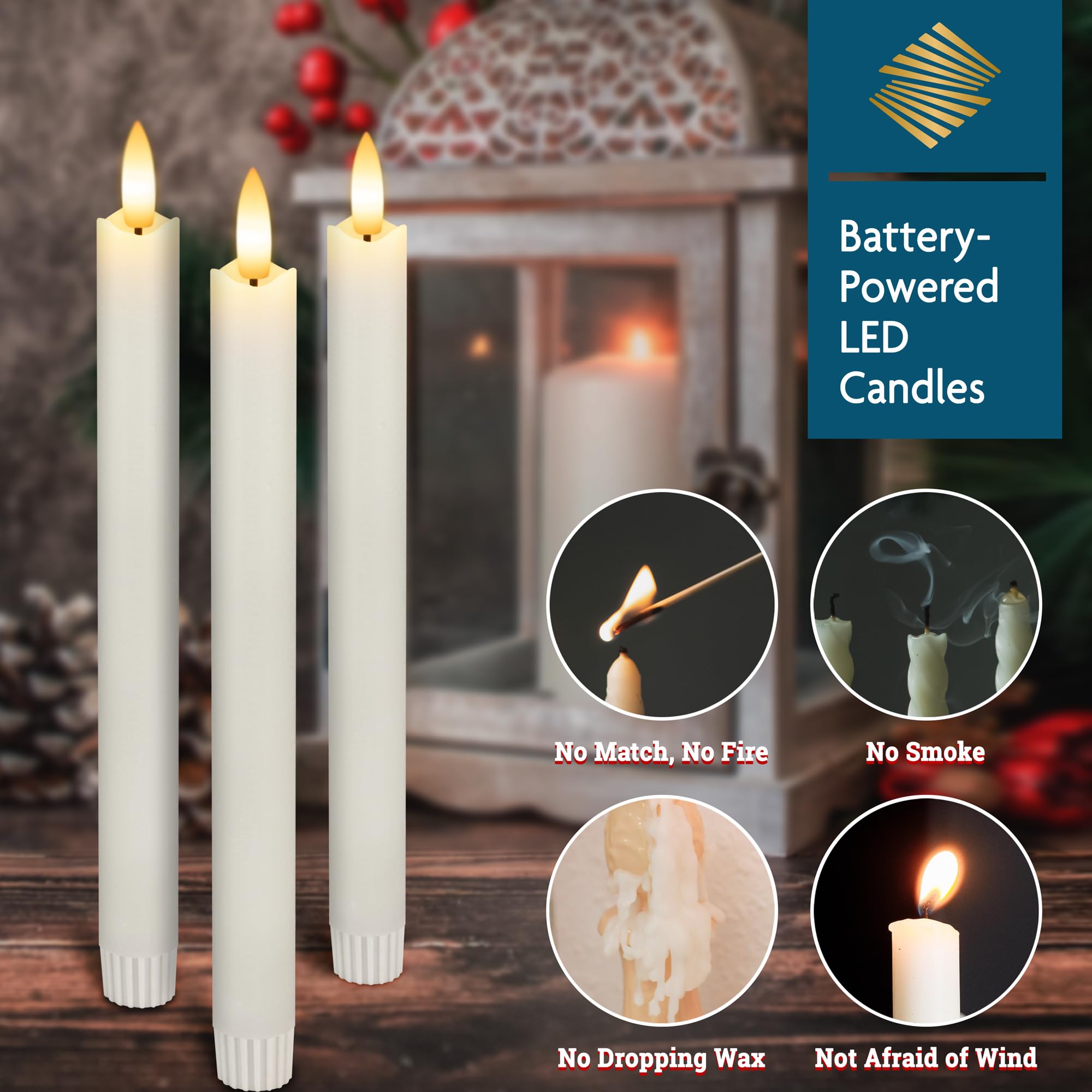 Sehnsy Flameless Taper Candles With Remote, Real Wax Battery Operated Led Candles Set With 3D Flickering Flame, 9.6'' Realistic