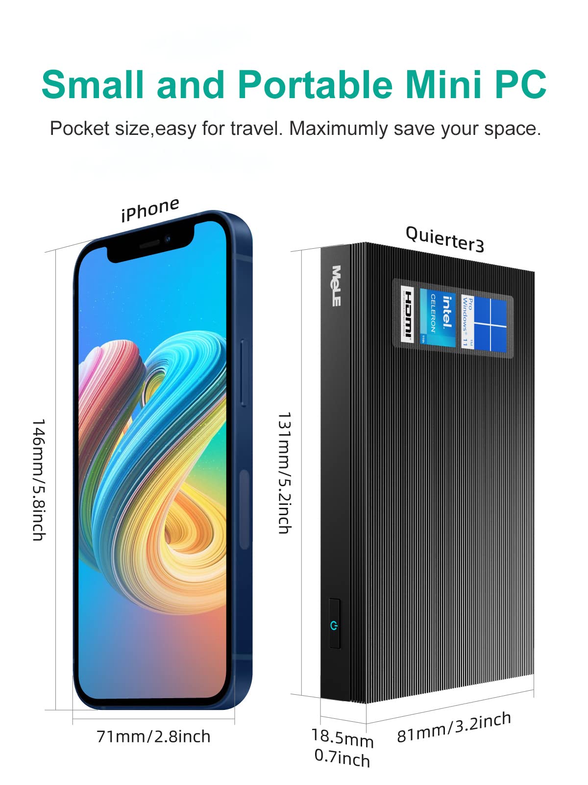 Mele Quieter3Q Fanless Mini Pc Windows 11 Pro Celeron N5105 Small Desktop Computer 8G Lpddr4 256G Rom Micro Form Factor Pc Suppo