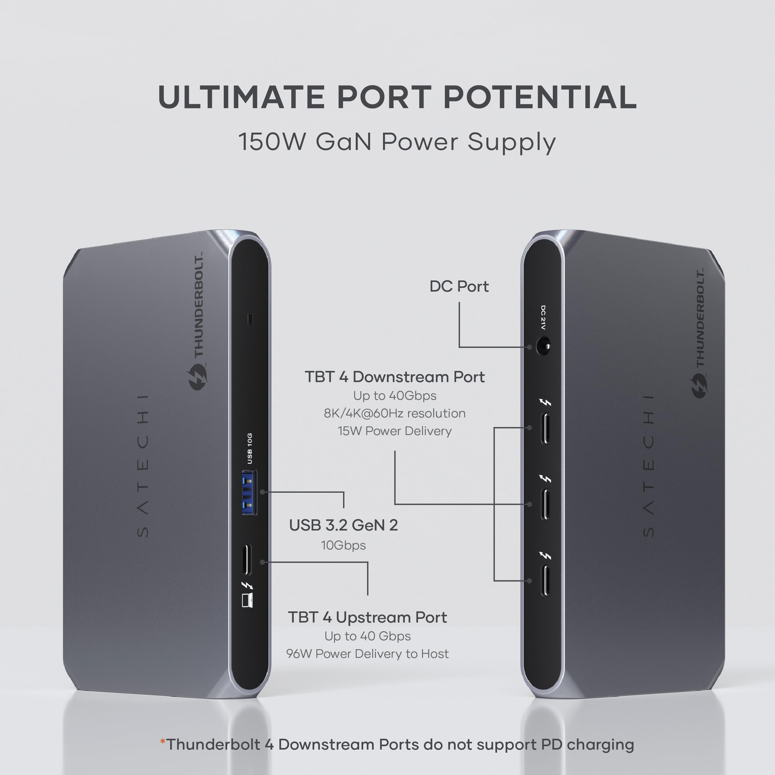 Satechi Thunderbolt 4 Hub Slim Pro, Usb C 96W Charging, Single 8K Or Dual 4K Display, 4 Thunderbolt 4 Ports, Usb 3.2 Gen2 � For Macbook Pro/Air M1 M2 M3, Dell, Hp, Surface, Lenovo