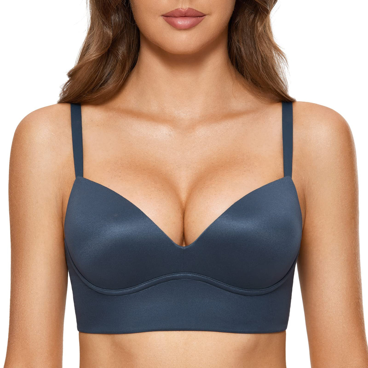 Dobreva Womens Push Up Wireless Bra Padded T Shirt Bras No Underwire Plunge Sargasso 32A