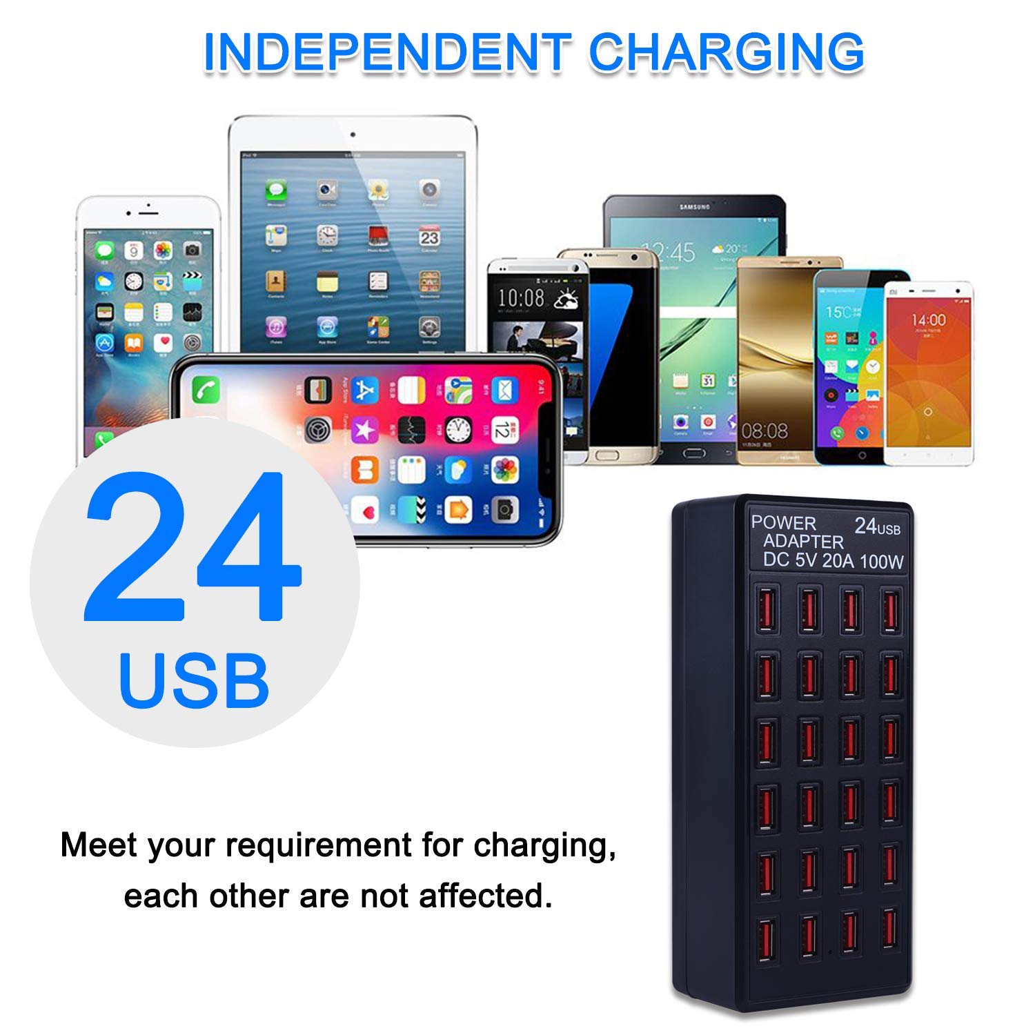 24 Port 100 Watt (20 A) Usb Charging Station, Home Desktop Fast Charger, Multiple Chargers, Suitable For Hotels, Shops, Schools, Shopping Malls And Travel