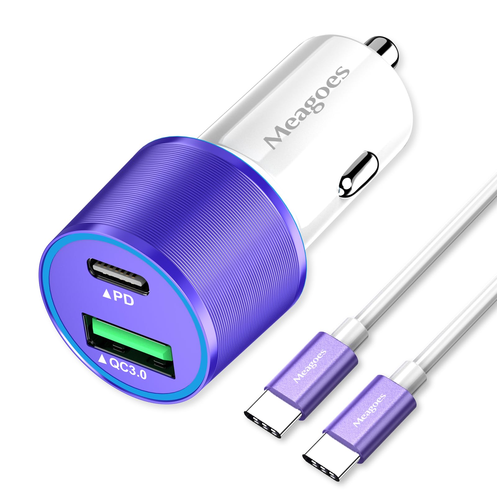 Meagoes Purple Usb C Car Charger, 48W 2 Port Fast Charging Adapter With Pd&Qc3.0 Compatible For Iphone 16/15 Pro Max/Samsung Gal