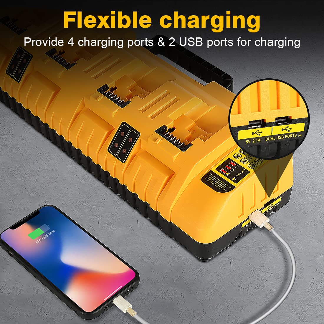 Aoasur Dcb104 Replacement For Dewalt Battery Charger Station 20V,Compatible With Dewalt 12V 20V Max Lithium Battery Dcb120 Dcb12