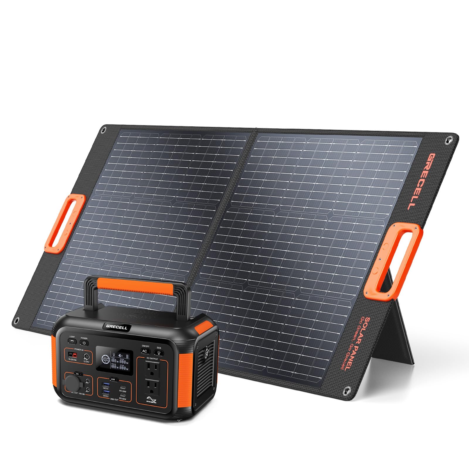 GRECELL 500W Portable Power Station with 100W Solar Panel 20V, Solar Generator 500W AC Outlet, Portable Solar Panel MC-4 High-Ef
