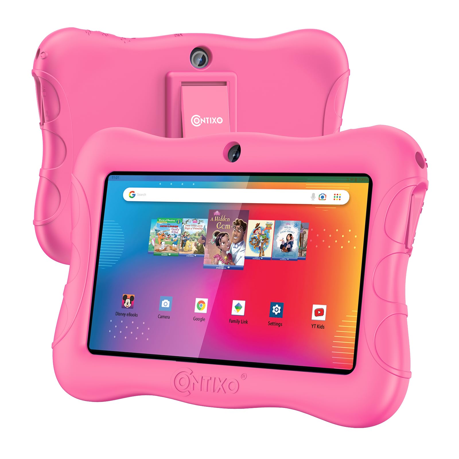 Contixo 7' Android Kids Tablet 32Gb, Includes 50+ Disney Storybooks & Stickers (Value $200), Protective Case With Kickstand, (2023 Model)   Pink