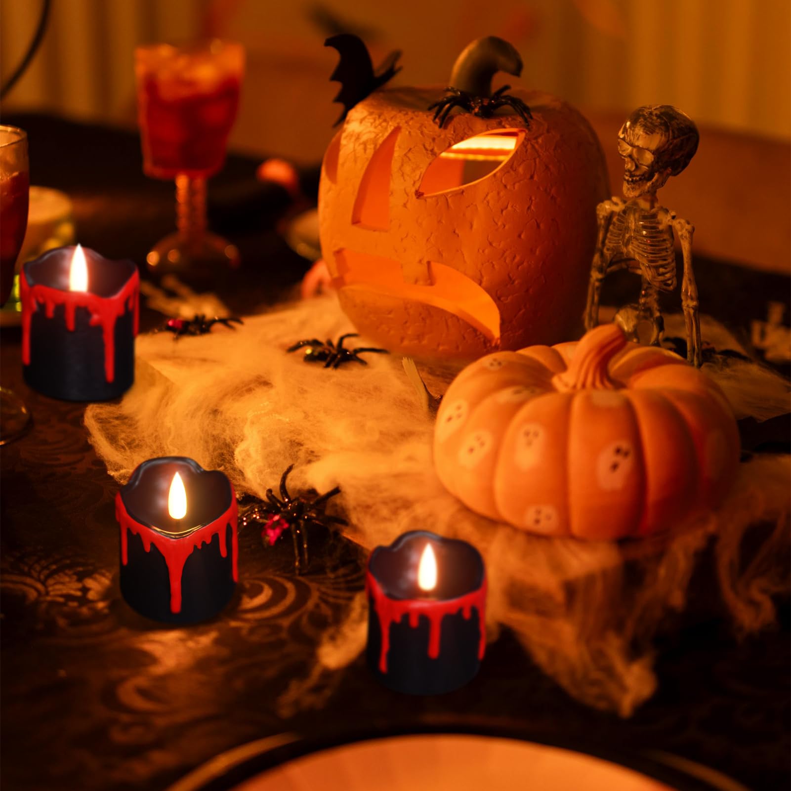 Kunswenn Halloween Black Votive Candles Battery Operated With Long Lasting Cr2450 Batteries, Led Flameless Flickering Tea Lights