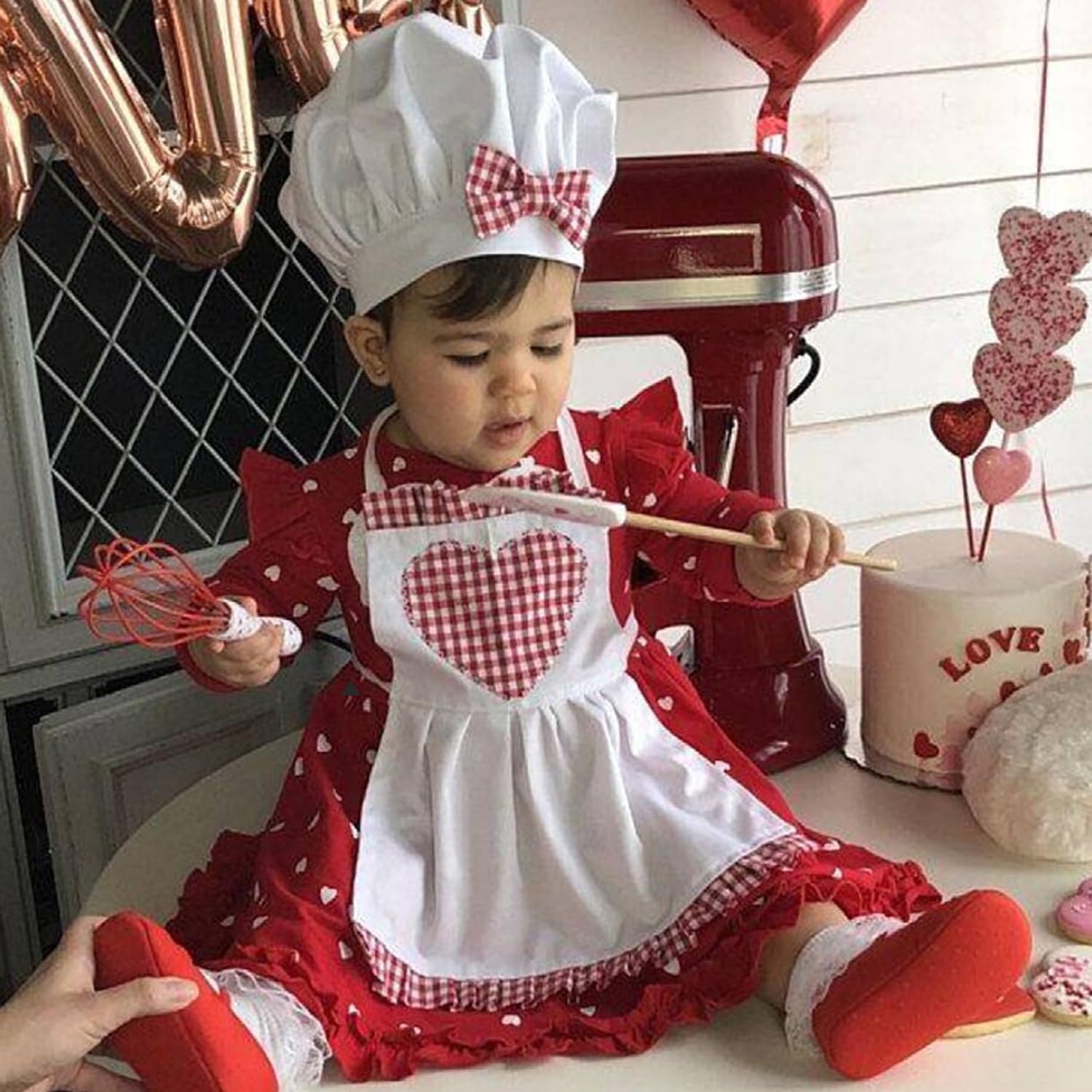 Zeroest Baby Chef Outfit Photography Props Toddler Funny Chef Apron Props For Photoshoot Baby Photo Chef Hat Maid Costume (Plaid