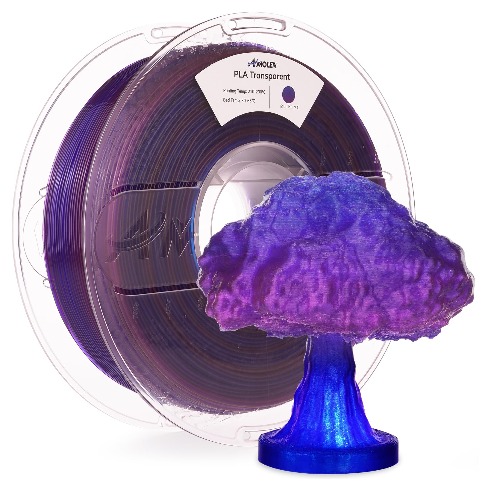 AMOLEN PLA 3D Printer Filament, PLA Filament 1.75mm Transparent Blue Purple, with Light Transmission Feature,1KG/2.2lb