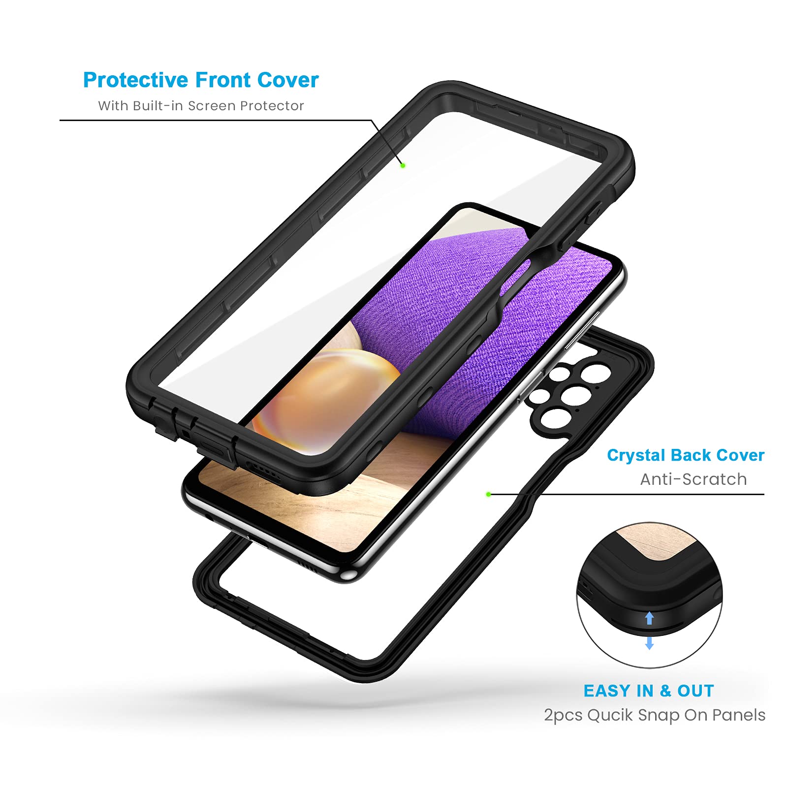 Lanhiem For Samsung Galaxy A32 5G Case, Ip68 Waterproof Dustproof With Built In Screen Protector, Heavy Duty Full Body Protectiv