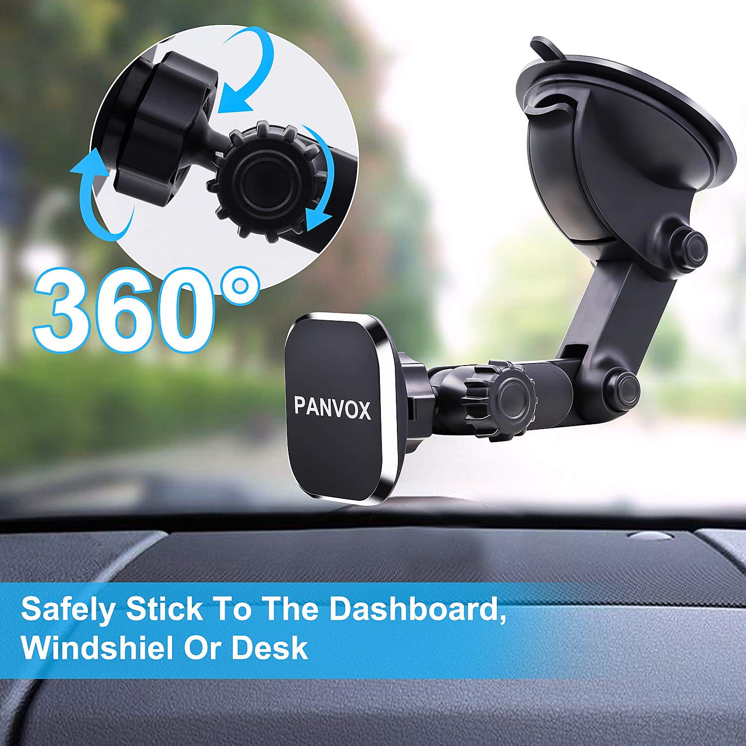 Magnetic Phone Car Mount, Universal Dashboard Windshield Car Phone Mount Holder With Upgraded 3.2'' Suction Cup,8 Strong Magnets