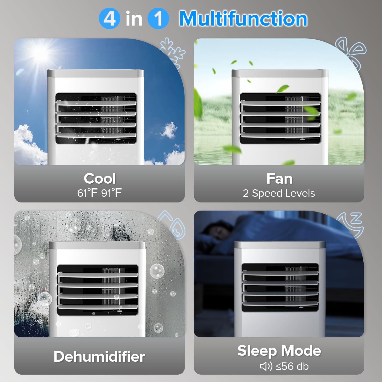 Zafro Portable Air Conditioner 8000 Btu (Ashrae) Cools Up To 350 Sq. Ft., Remote Control, Led Display, 4-In-1 Modes Portable Ac