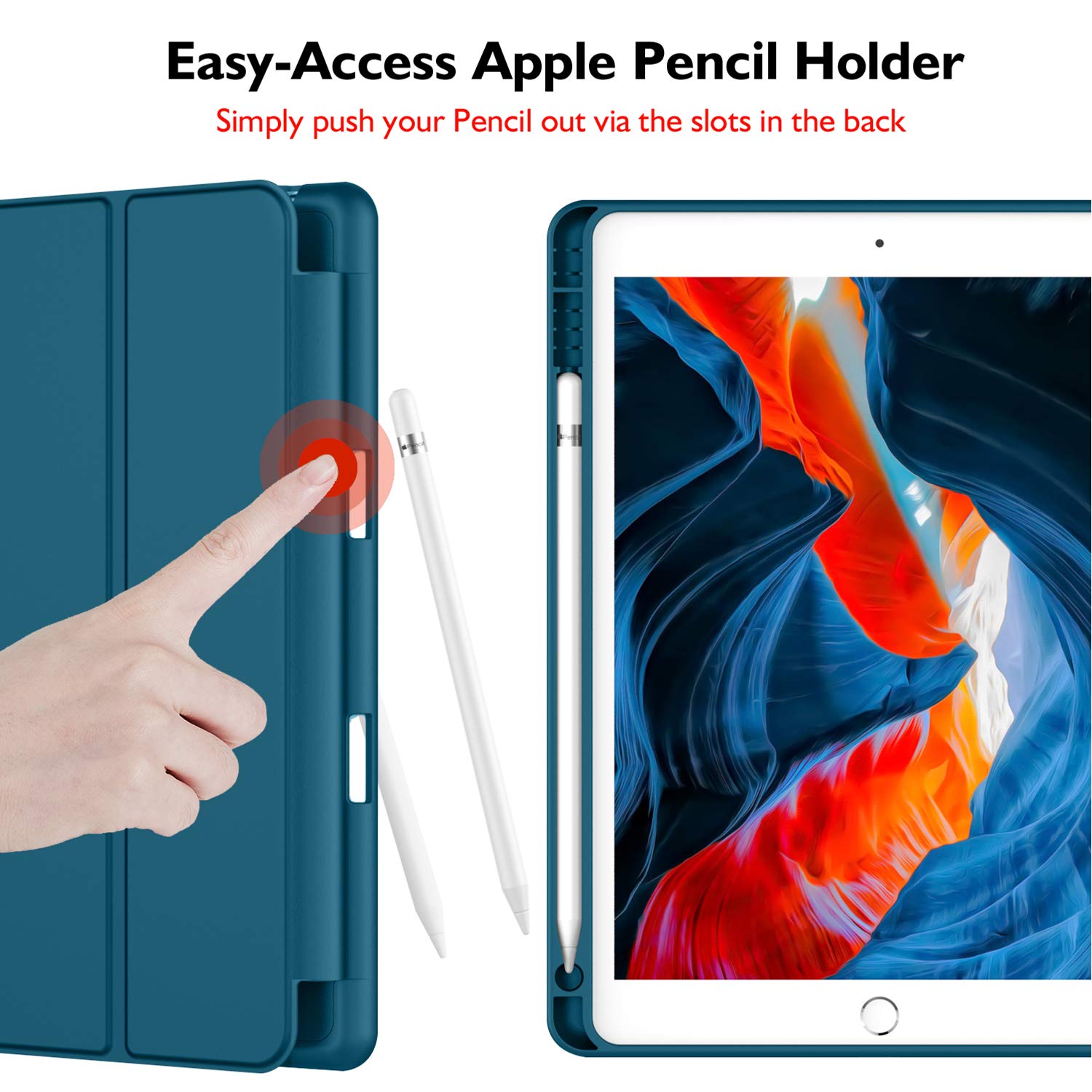 Imieet Ipad 9Th Generation Case 2021/Ipad 8Th Generation Case 2020 10.2 Inch With Pencil Holder, Ipad 7Th Gen 2019 Case With Soft Baby Skin Silicone Back, Auto Wake/Sleep Cover (Teal)
