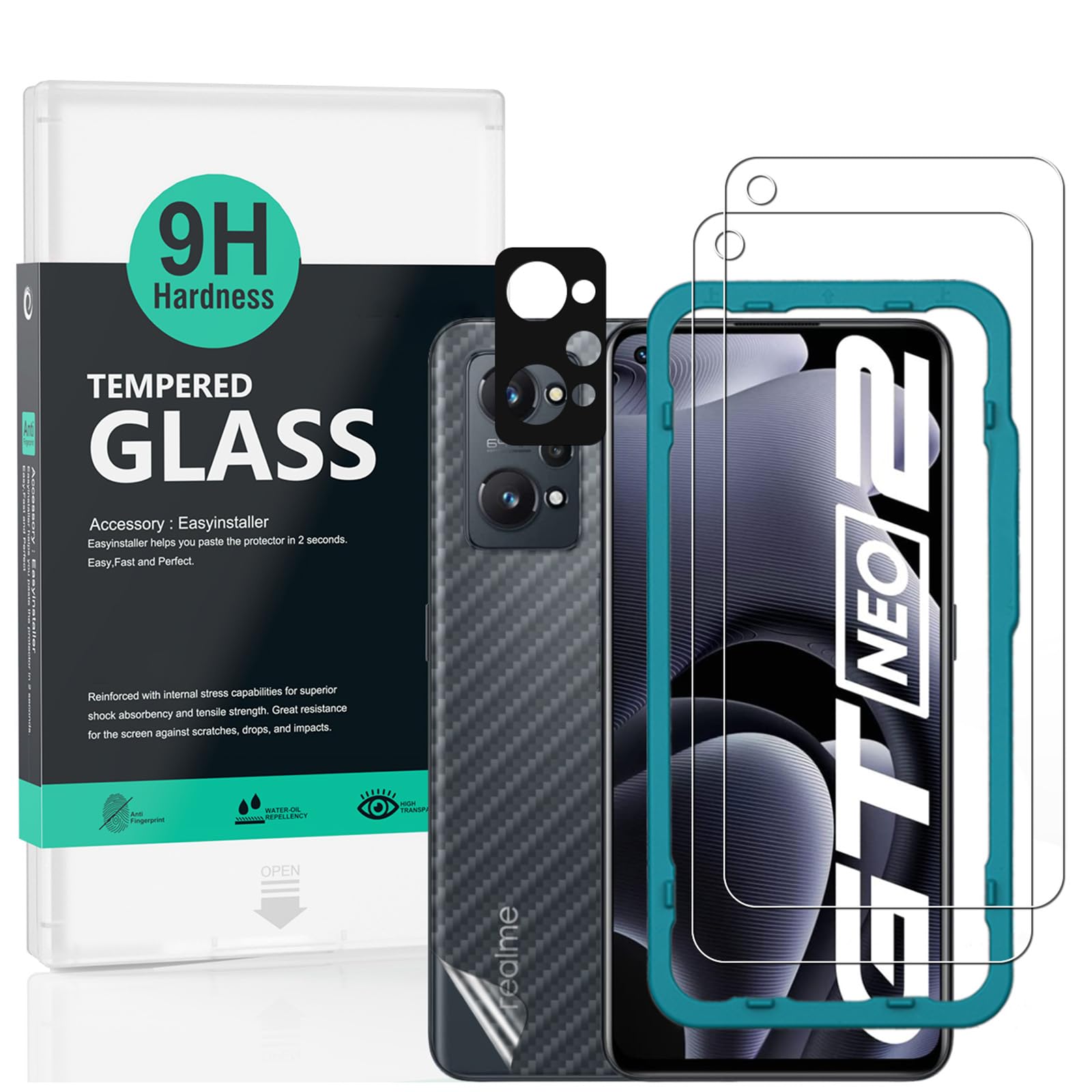 Ibywind Screen Protector For Realme Gt Neo 3T/Gt Neo 2/Gt 2(5G),With 2Pcs Tempered Glass,1Pc Camera Lens Protector,1Pc Backing C