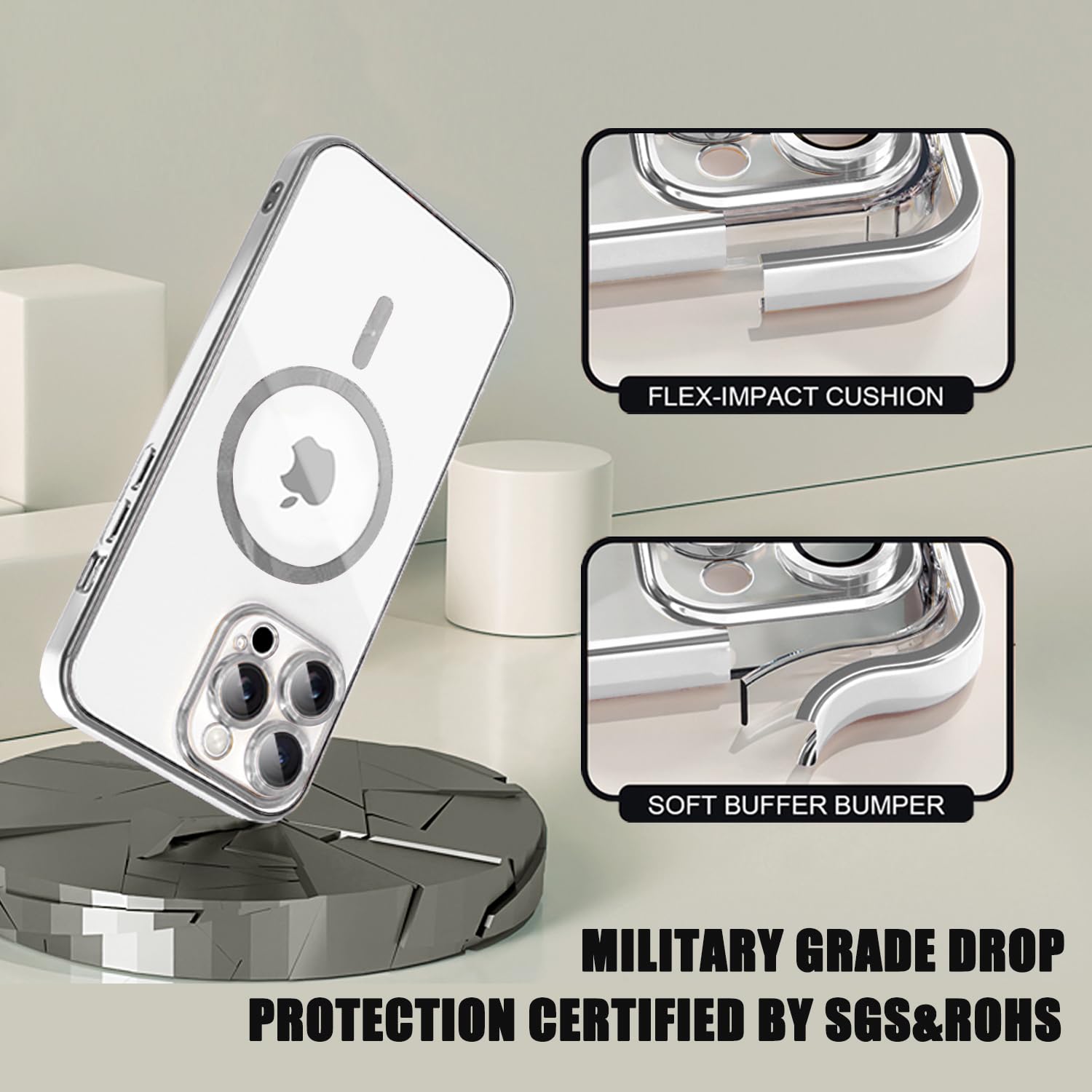 Misscase Iphone 13 Pro Magsafe Case With Camera Lens Protector   Clear Magnetic Full Protection, Anti Scratch Silver Cover