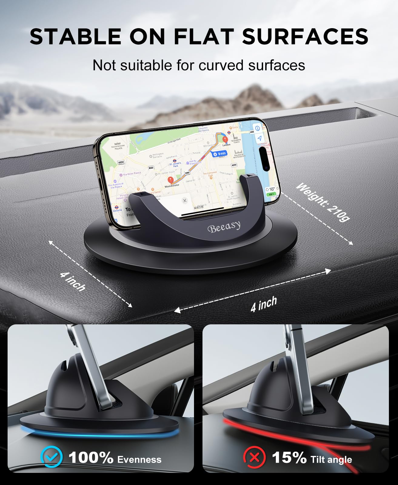 Beeasy Dashboard Cell Phone Holder For Your Car, Car Phone Holder With 360Rotatable Silicone Non-Slip, Universal Car Phone Mount