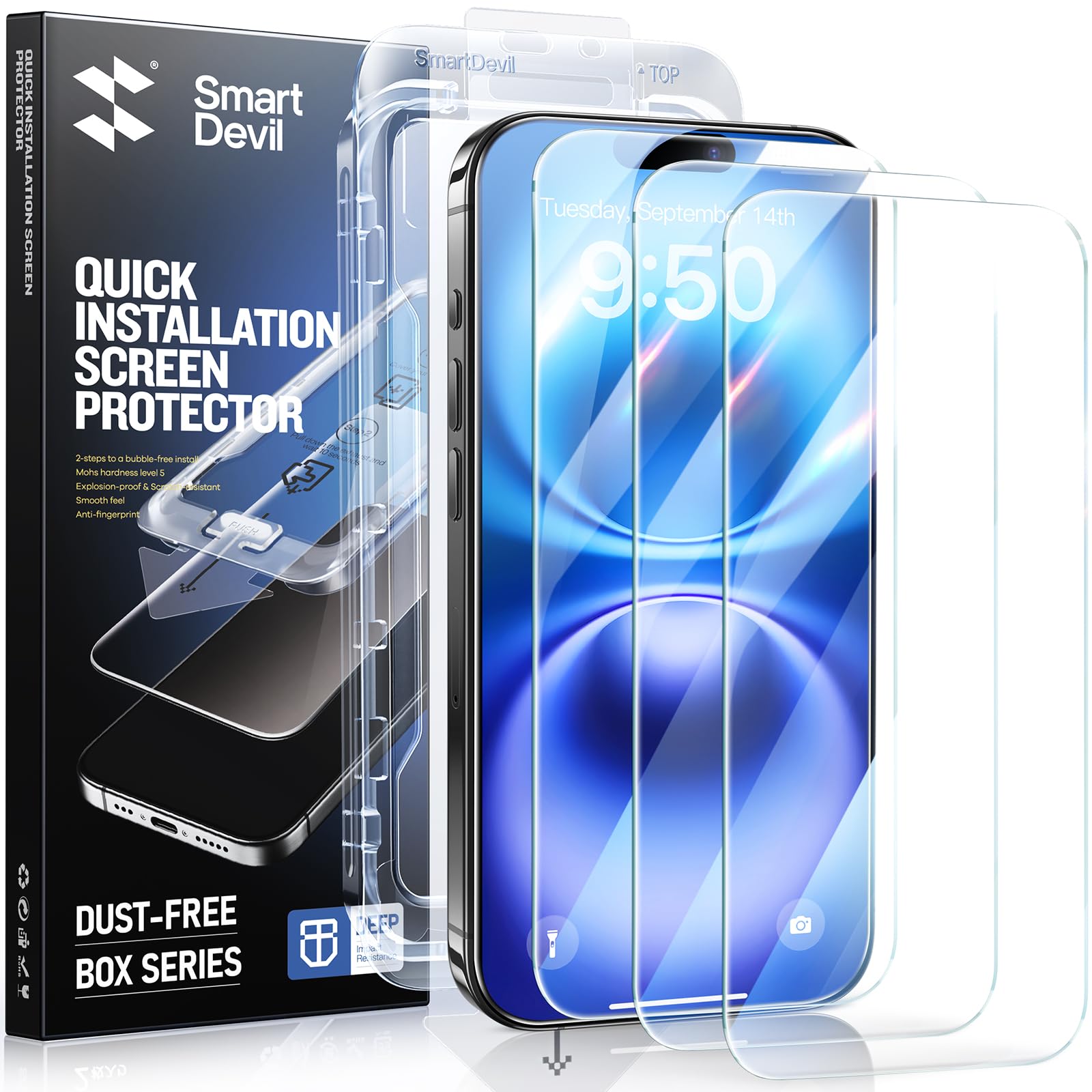 Smartdevil 3 Pack Screen Protector For Iphone 16 (6.1 Inch) Tempered Glass, Hd Clear Film, Easy Installation, Dust Free & Bubble